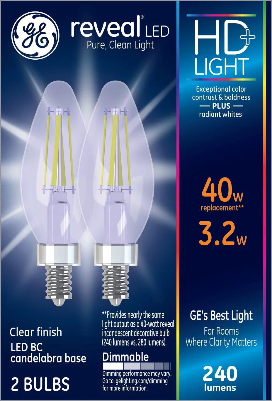 LED Decorative Light Bulbs 40 watts Eqv Candelabra Base 2pk M988646
