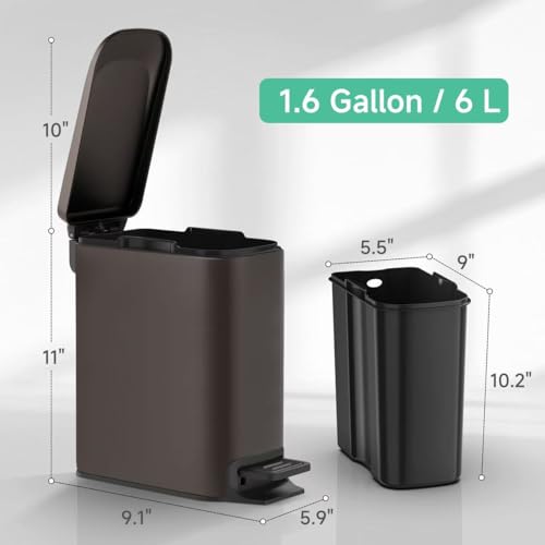 Slim 6 Liter Stainless Steel Trash Can with Lid A905