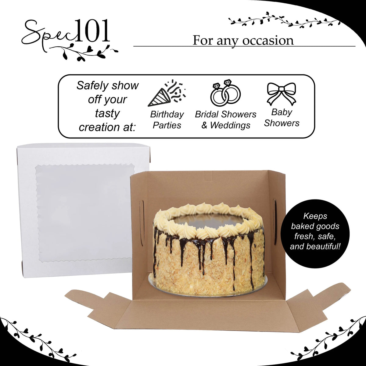 12 x 12 x 10 Inch 60pk Cake Boxes with Window H858738
