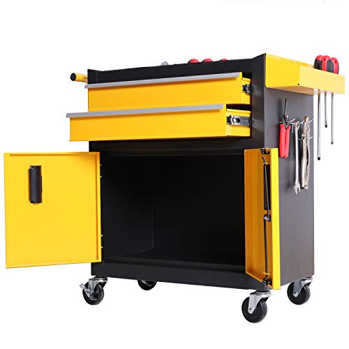 Black Steel Rolling Tool Chest with Lockable Doors J4382