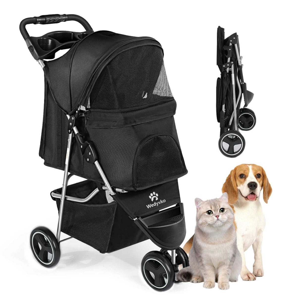 Foldable 4 Wheels Pet Stroller with Cup Holder X850