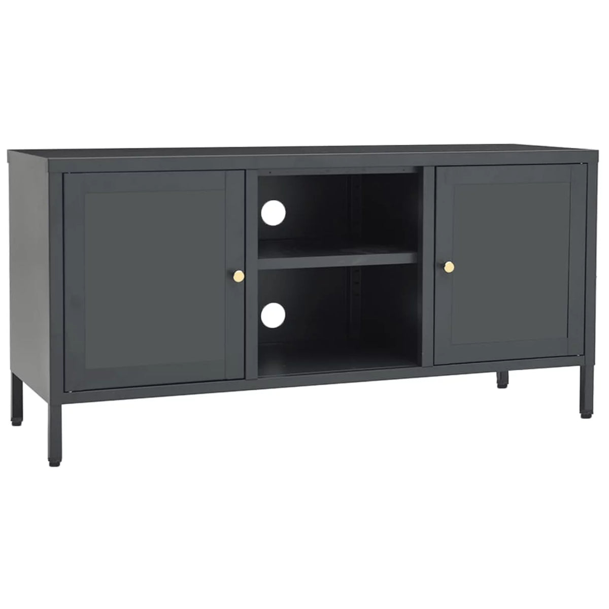 TV Stand with 2 Glass Doors and Open Shelves Steel Cabinet X963913
