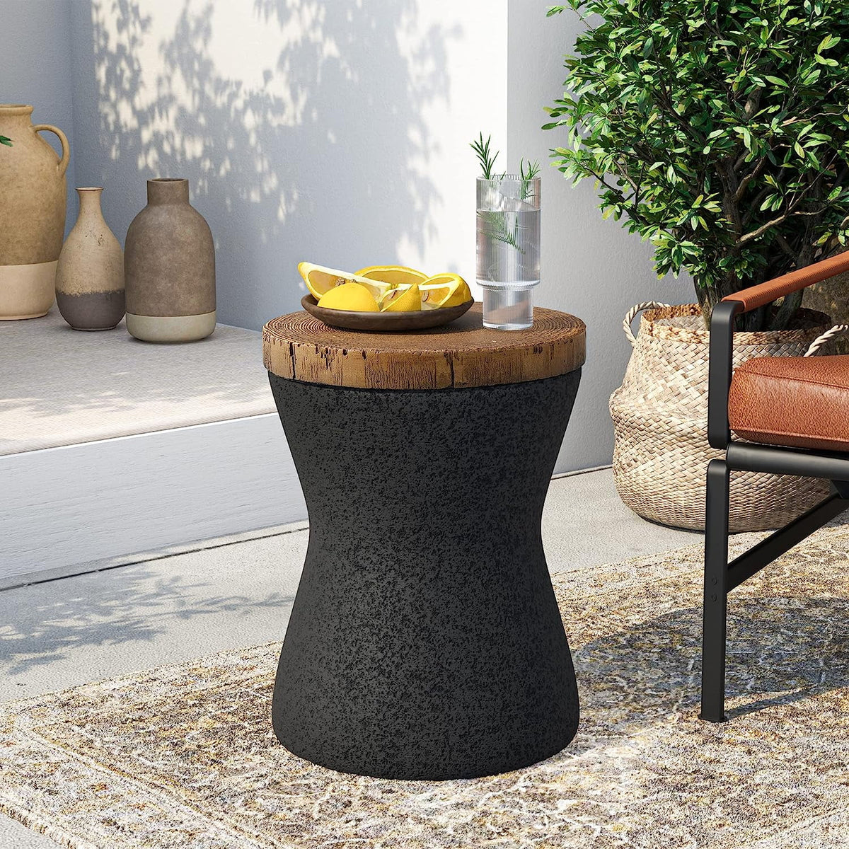 11" Hourglass Shaped Concrete Outdoor Accent Table N563924