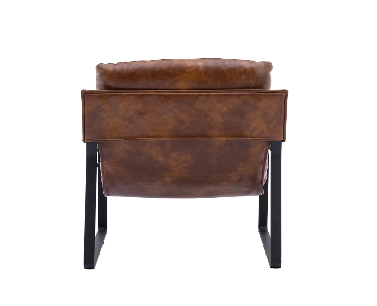 Brown Faux Leather Upholstered Accent Armchair with Metal Base U18809