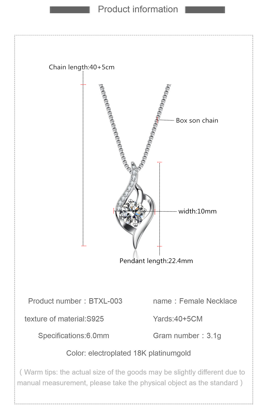 Moissanite Solitaire Necklace S925 Sterling Silver 1CT U990832