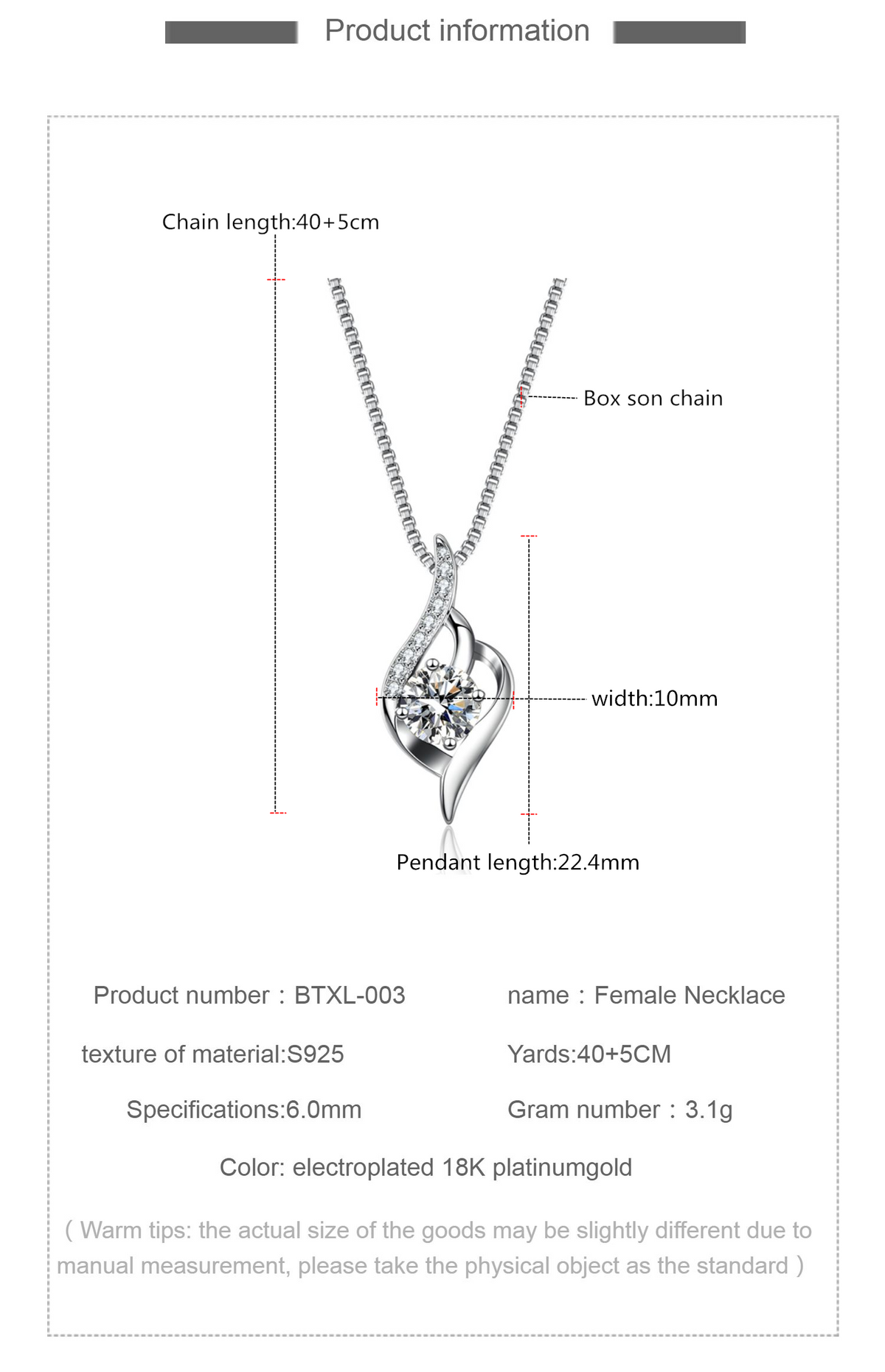Moissanite Solitaire Necklace S925 Sterling Silver 1CT U990832