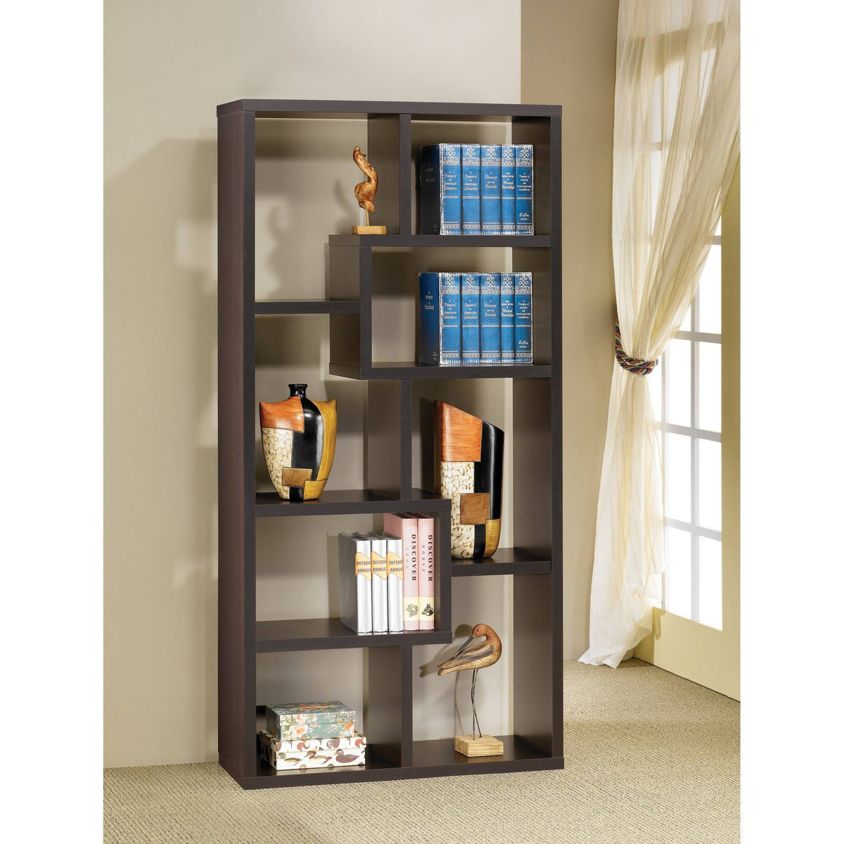 8-Shelf Geometric Bookcase Cappuccino K309