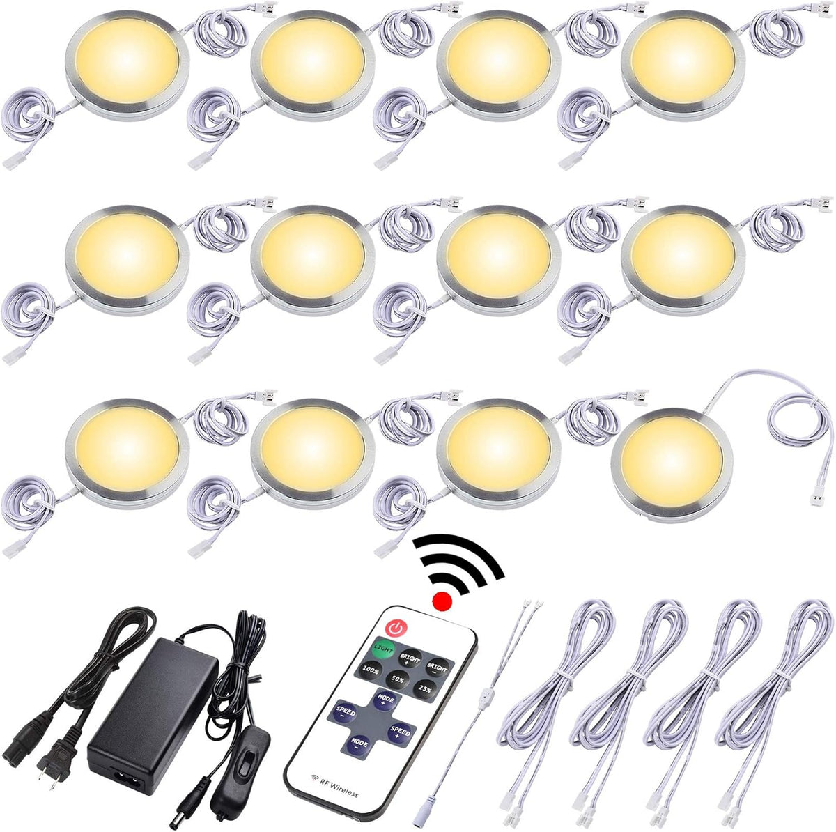 12 Lights Dimmable Wireless RF LED Under Cabinet Lighting Kit with AC120V to DC12V Adapter H380