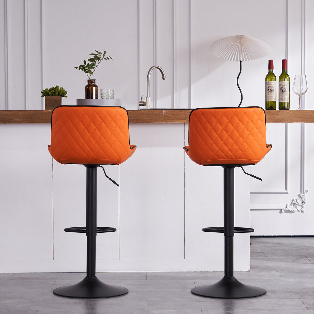 Orange PU Leather Adjustable Swivel Bar Stools Set of 2 D707