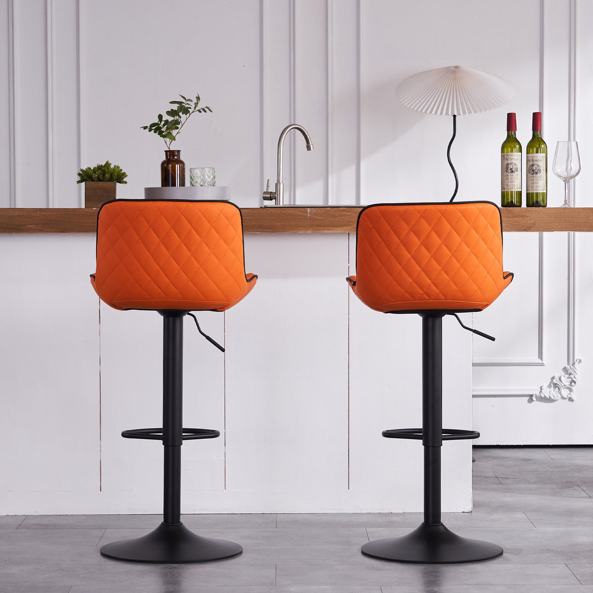 Orange PU Leather Adjustable Swivel Bar Stools Set of 2 D707
