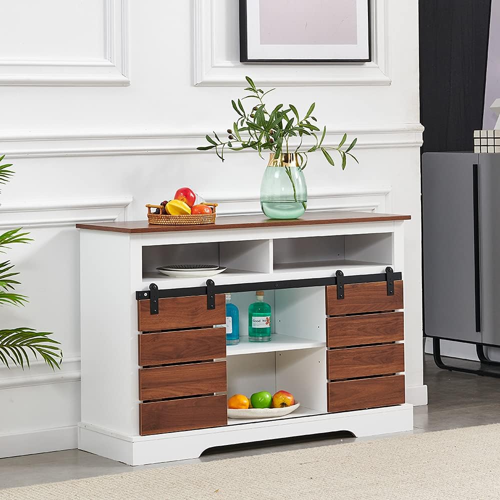 White Wooden Storage Cabinet with Drawers Shelves L39366