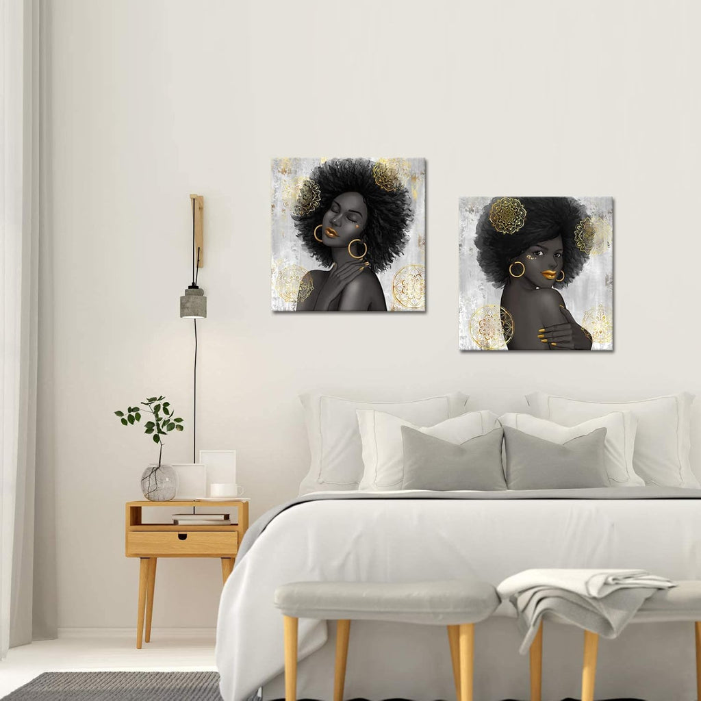 Black Woman with Gold Lip Canvas Wall Art G50994