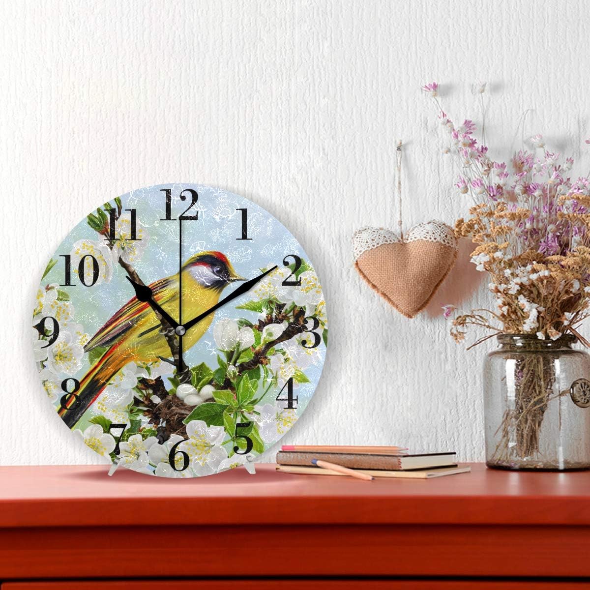 Yellow Bird Cherry Blossoms 9.8 Inch Silent Round Wall Clock U46755