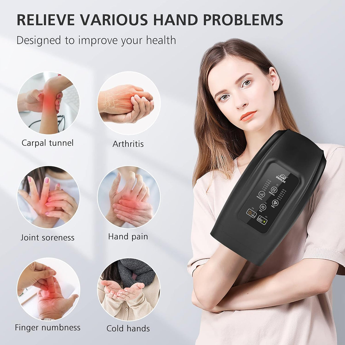 Cordless Electric Hand Massager with Heat, Vibration, Compression, 6 Modes & 6 Levels Y701406