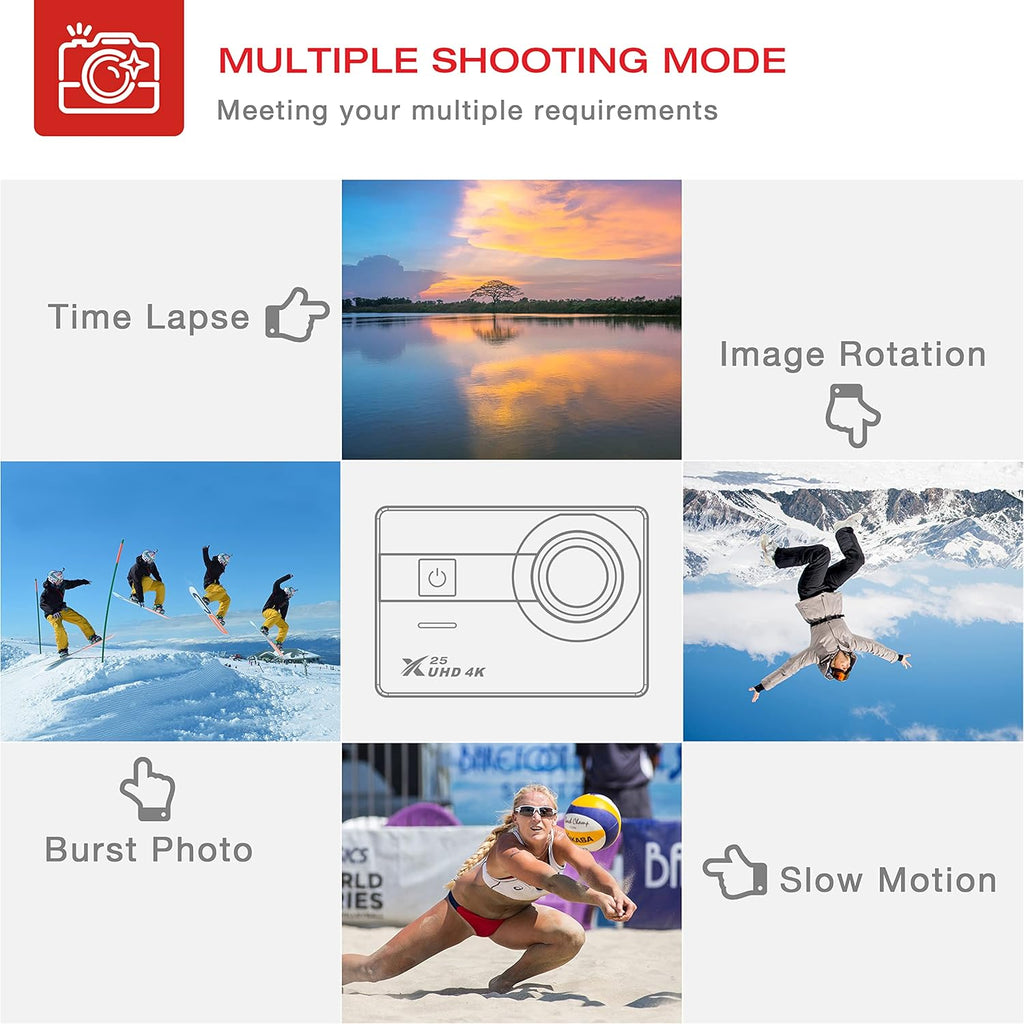 4K Waterproof Action Camera with 2 Batteries and Accessories Pack of 2 Z6570
