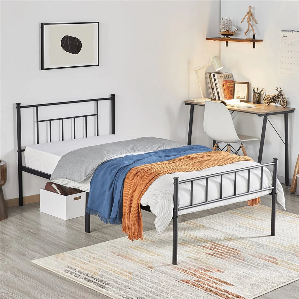 Metal Bed Frame with Headboard & Footboard, Twin Size, Black T895808