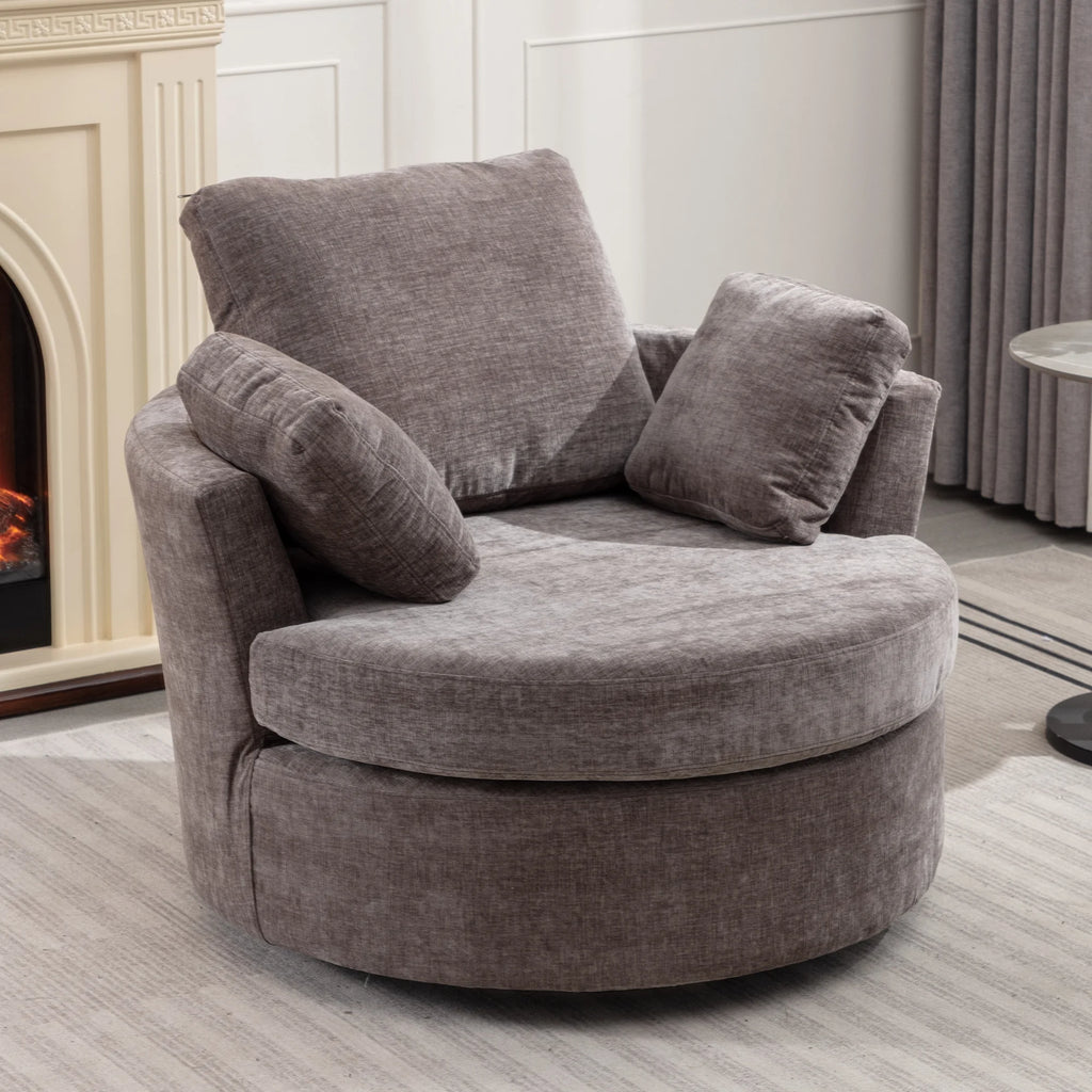 Oversized Round Swivel Accent Chair with 3 Pillows W1639