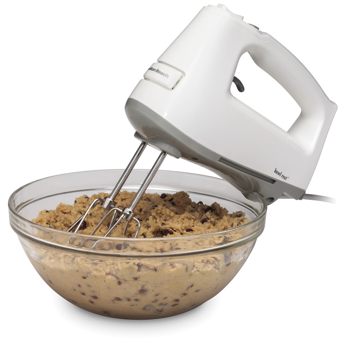 White Electric Hand Mixer with Wire Beaters and Whisk E6487