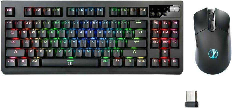 Wireless Mechanical Gaming Keyboard and Mouse, RGB Backlit Rechargeable 3600mAh, Brown Switch, Silver X4929
