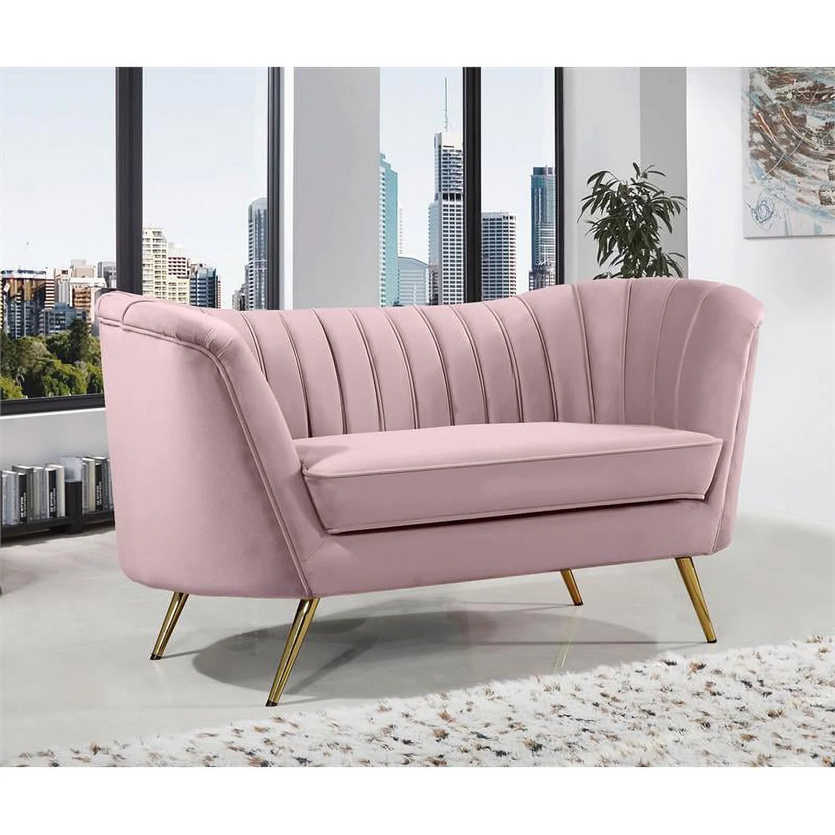 3-Piece Set with Accent Chair Loveseat and Sofa in Pink and Gold D781