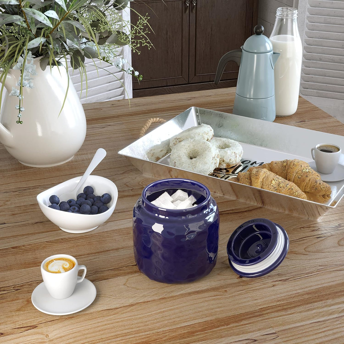 Royal Blue Ceramic Airtight Kitchen Canister with Lid K34061