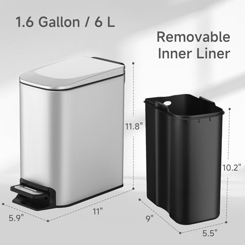 Slim 6 Liter Stainless Steel Trash Can with Lid A905
