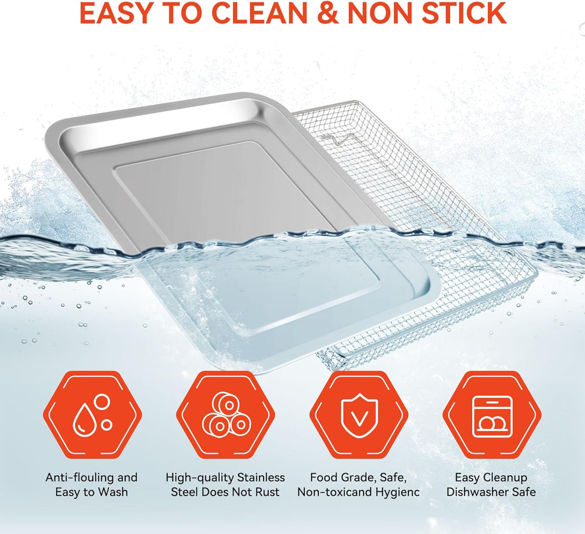 Stainless Steel Air Fryer Basket and Baking Tray (1 Set) D88143