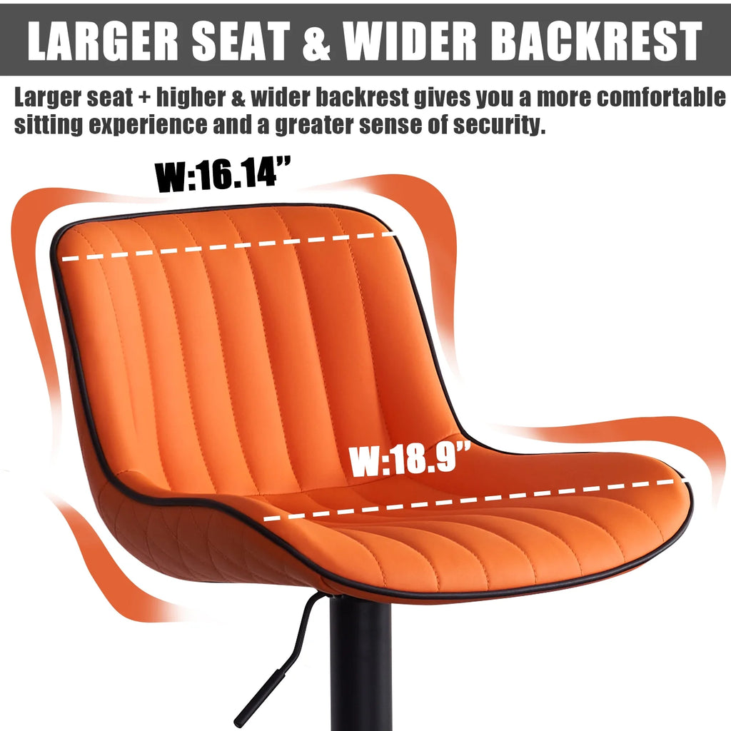 Orange PU Leather Adjustable Swivel Bar Stools Set of 2 D707