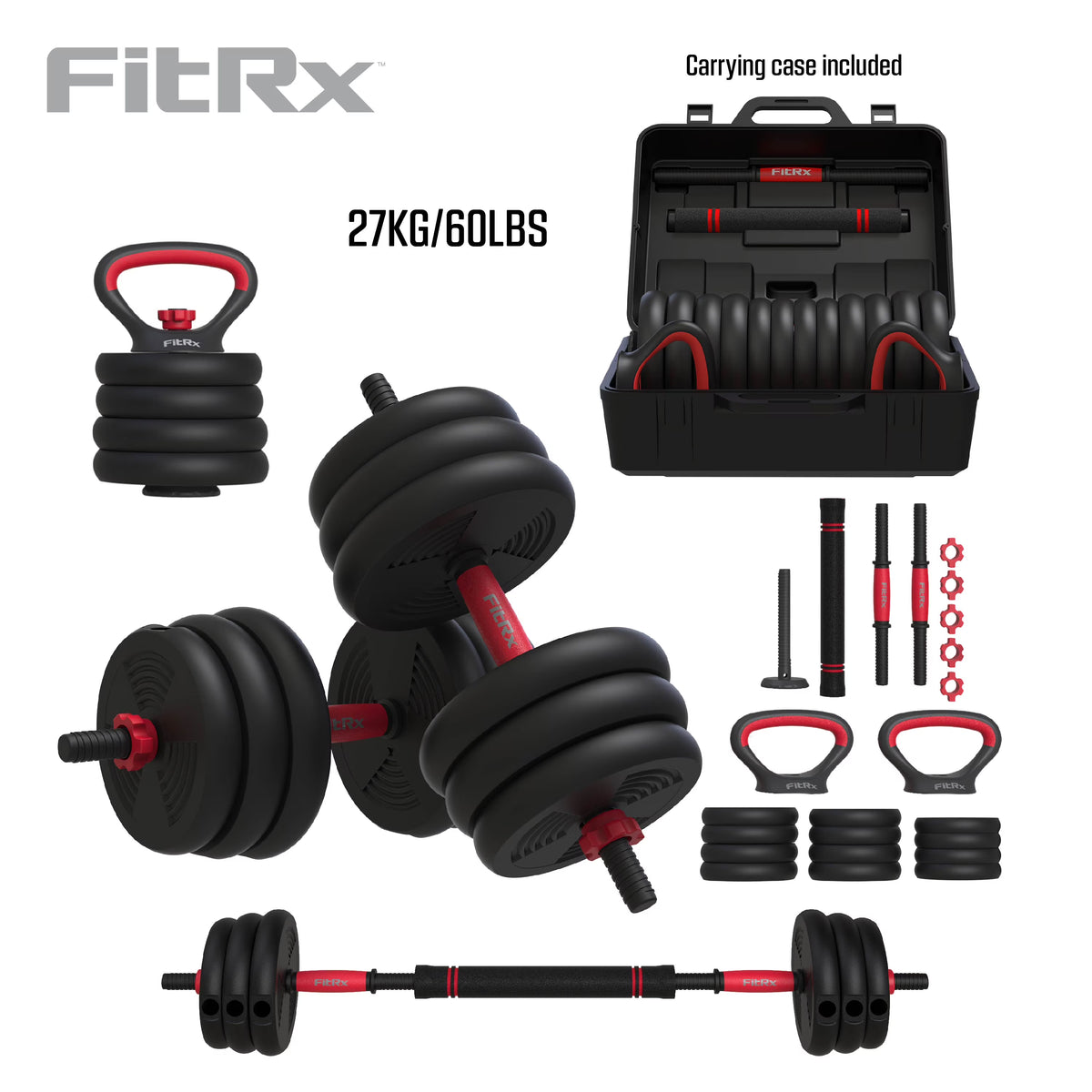 60 lbs 4-in-1 Adjustable Dumbbell Barbell Kettlebell Weight Set B386