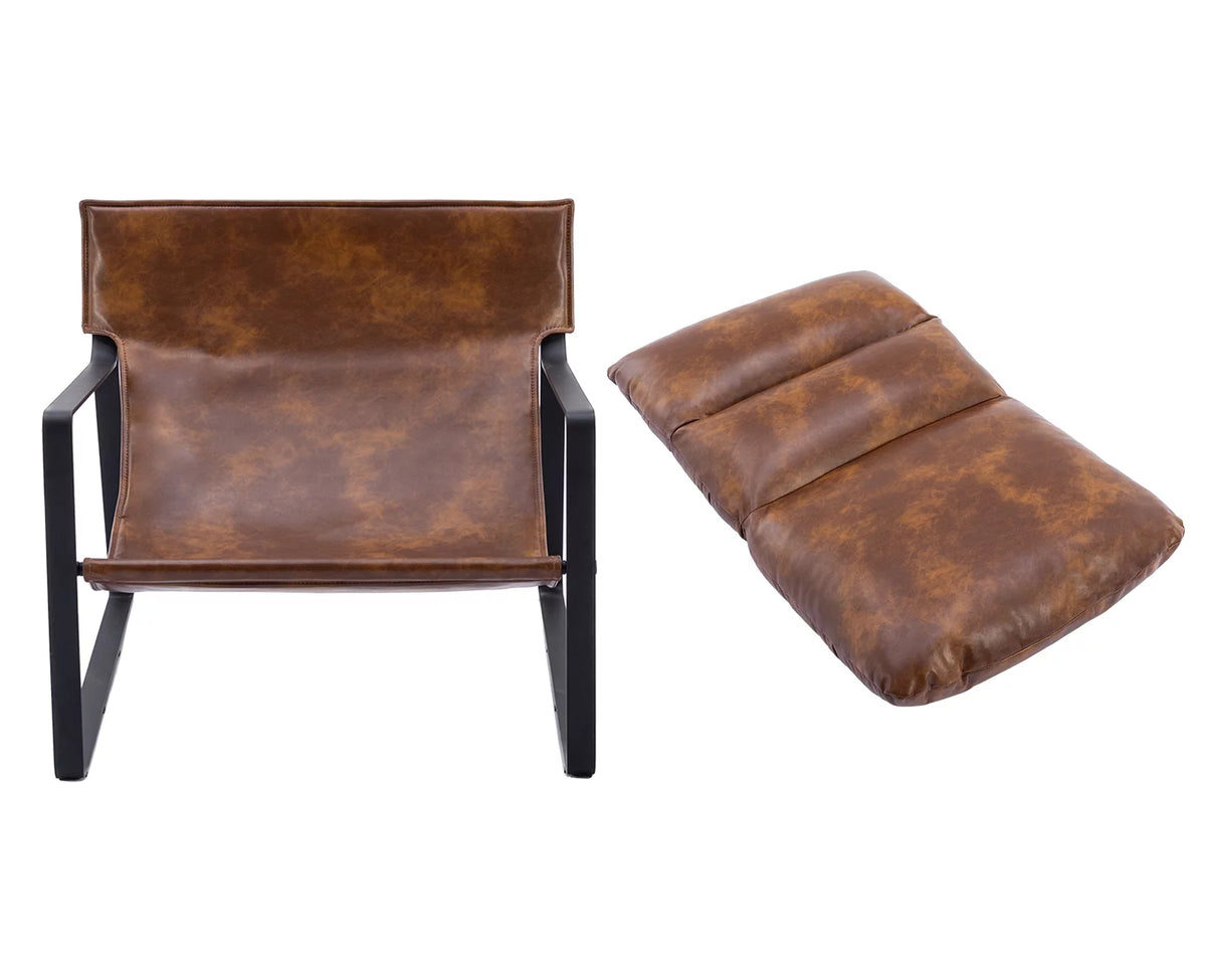 Brown Faux Leather Upholstered Accent Armchair with Metal Base U18809