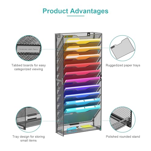 12 Tier Mesh Wall File Organizer Black Y45880
