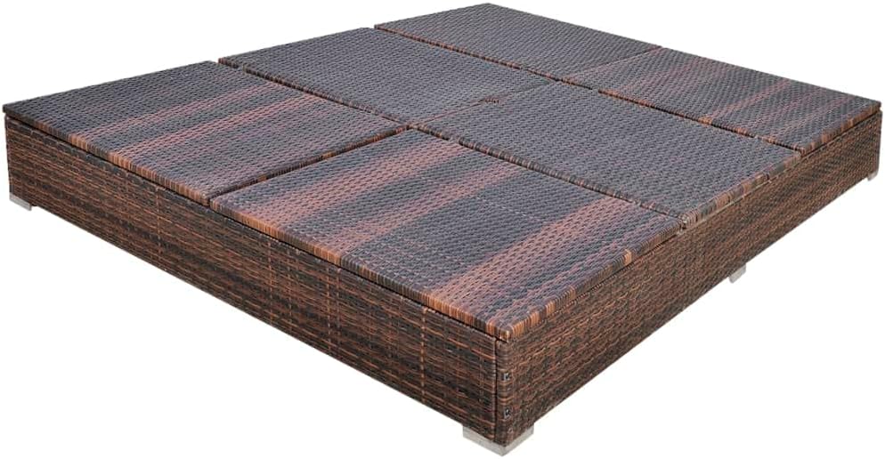 Brown Poly Rattan 2-Person Sun Lounger with Cushion and Umbrella N4031