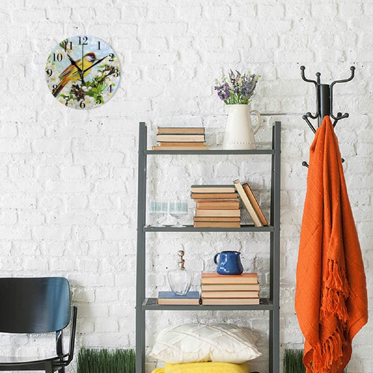 Yellow Bird Cherry Blossoms 9.8 Inch Silent Round Wall Clock U46755