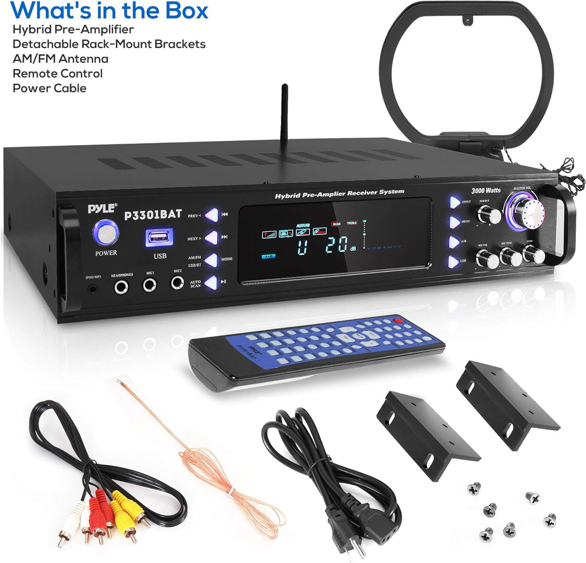 Wireless Bluetooth Home Stereo Amplifier 3000 Watt Rack Mount Remote X35155