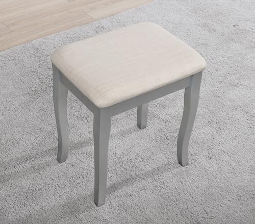 White Wooden Vanity and Stool Set J352996