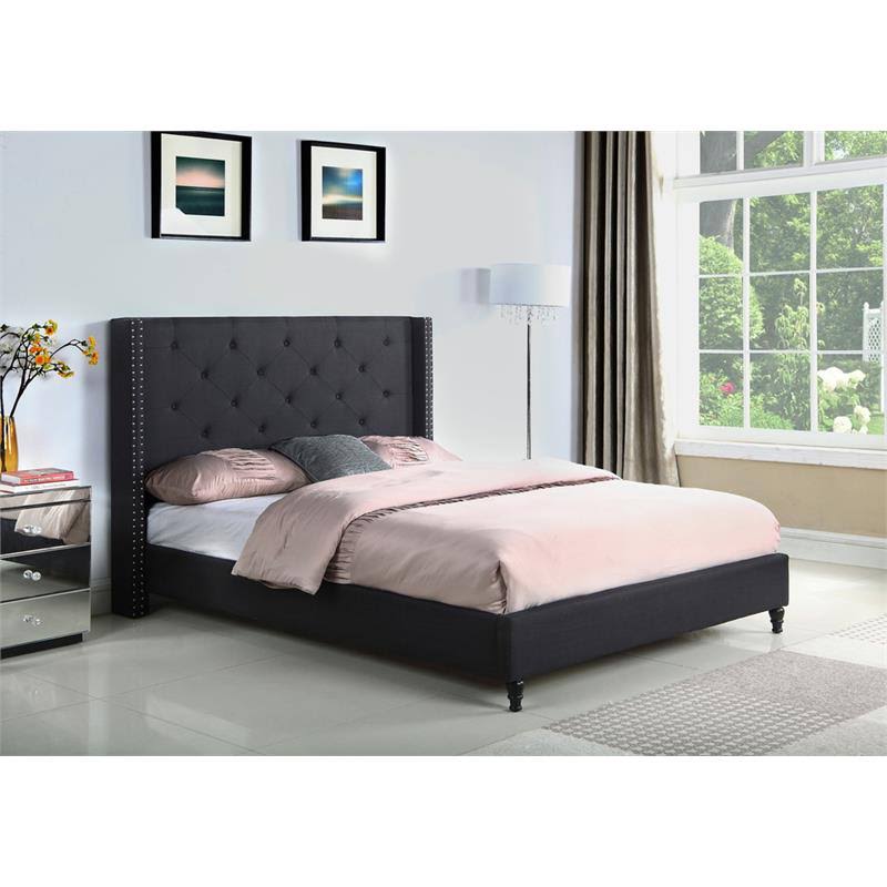 Black Linen Blend Queen Platform Bed C179
