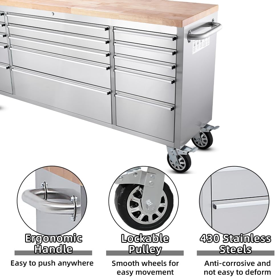 72-inch Stainless Steel Rolling Tool Chest with 15 Drawers K238263