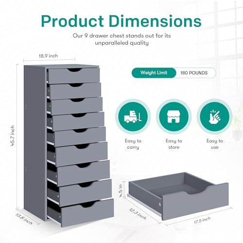 Gray 9 Drawer Wood Dresser K6046