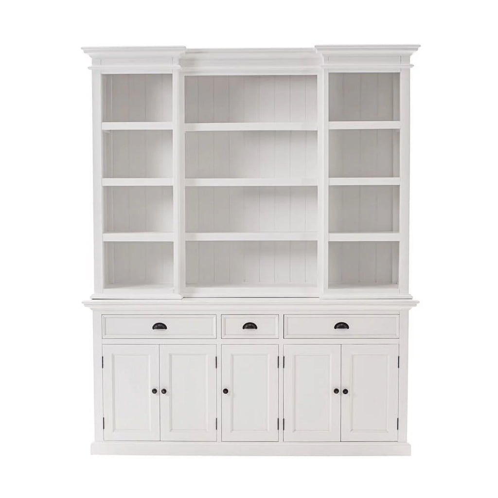 White Mahogany Wood Kitchen Hutch Cabinet with 5 Doors 3 Drawers J7469