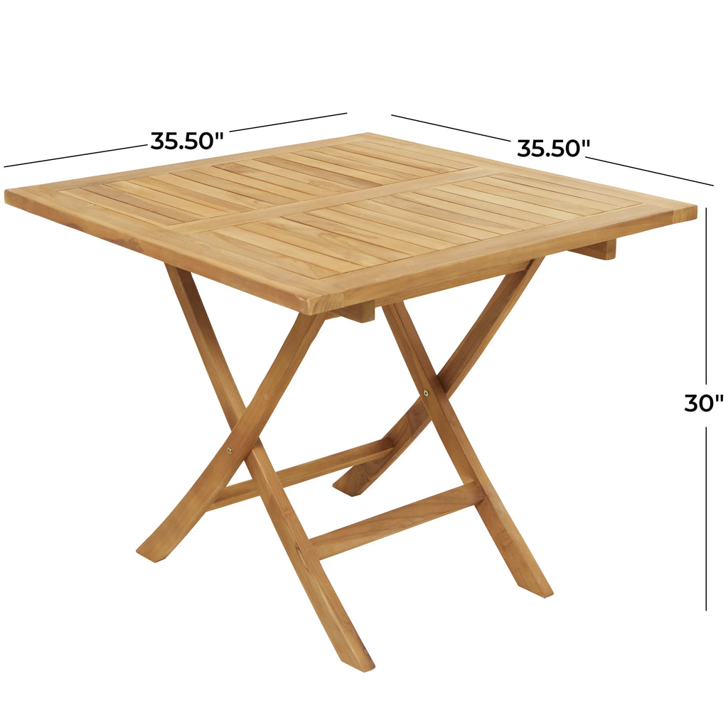 36" x 30" Brown Teak Wood Slatted Outdoor Dining Table A351126