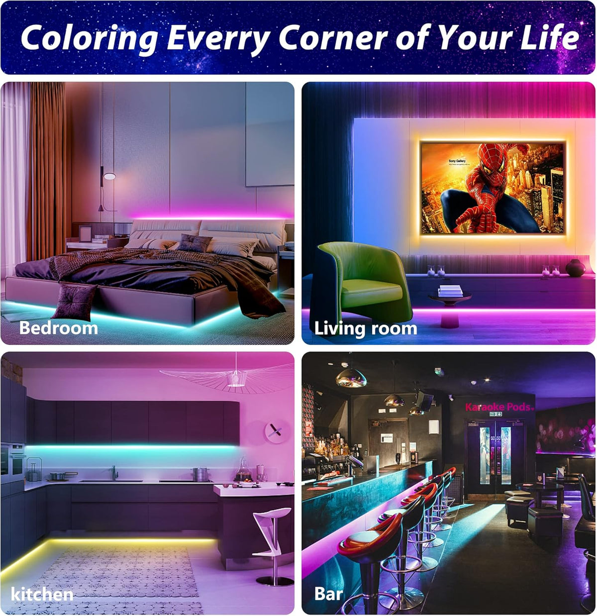 200ft Led Strip Lights with Remote Control, Music Sync Color Changing, Pack of 2 I353