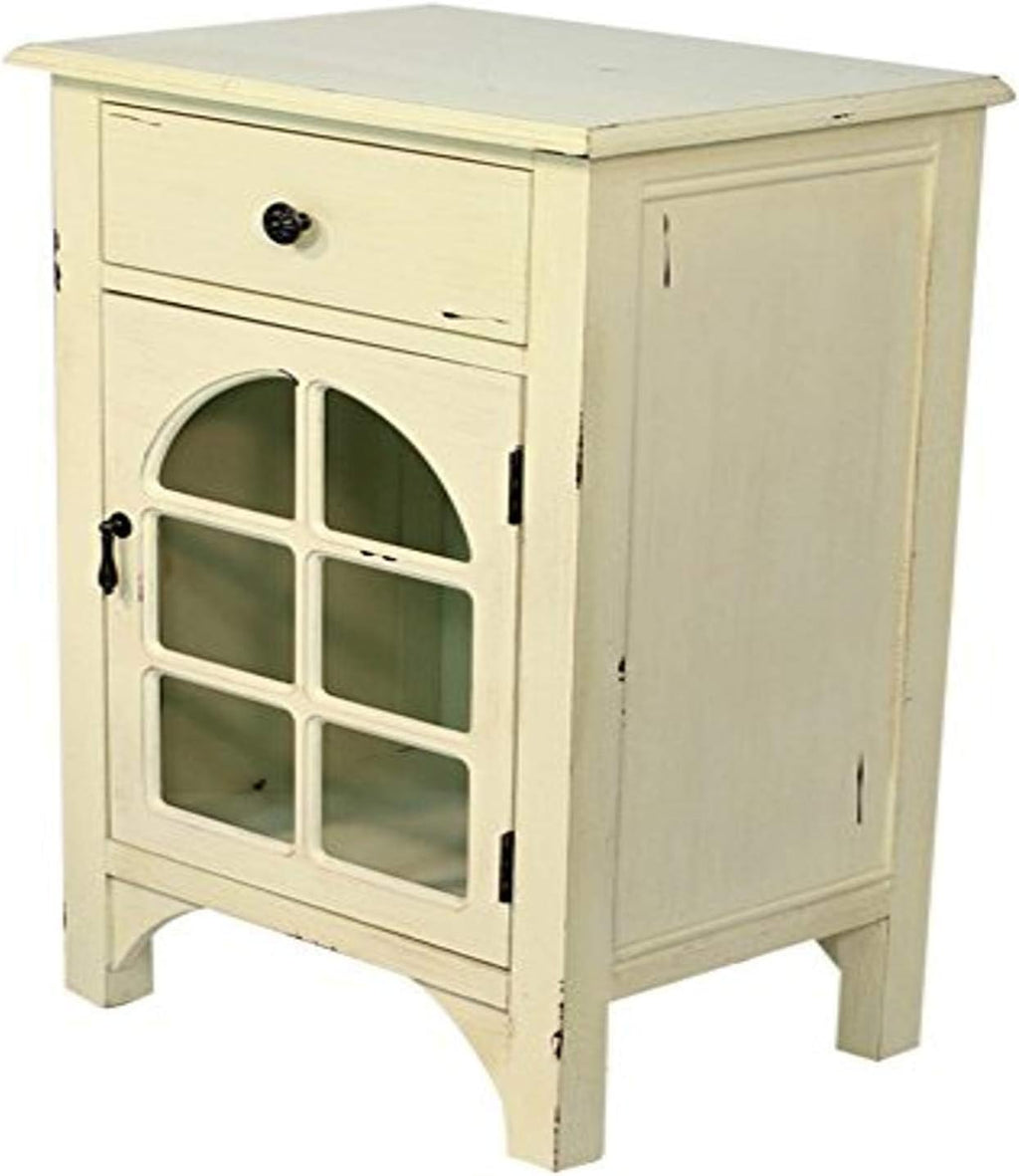 Single Drawer Distressed Cabinet with Cathedral Glass Window Inserts I210025