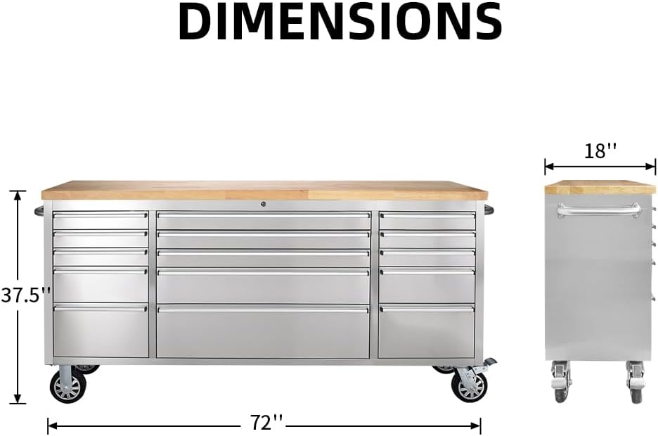 72-inch Stainless Steel Rolling Tool Chest with 15 Drawers K238263