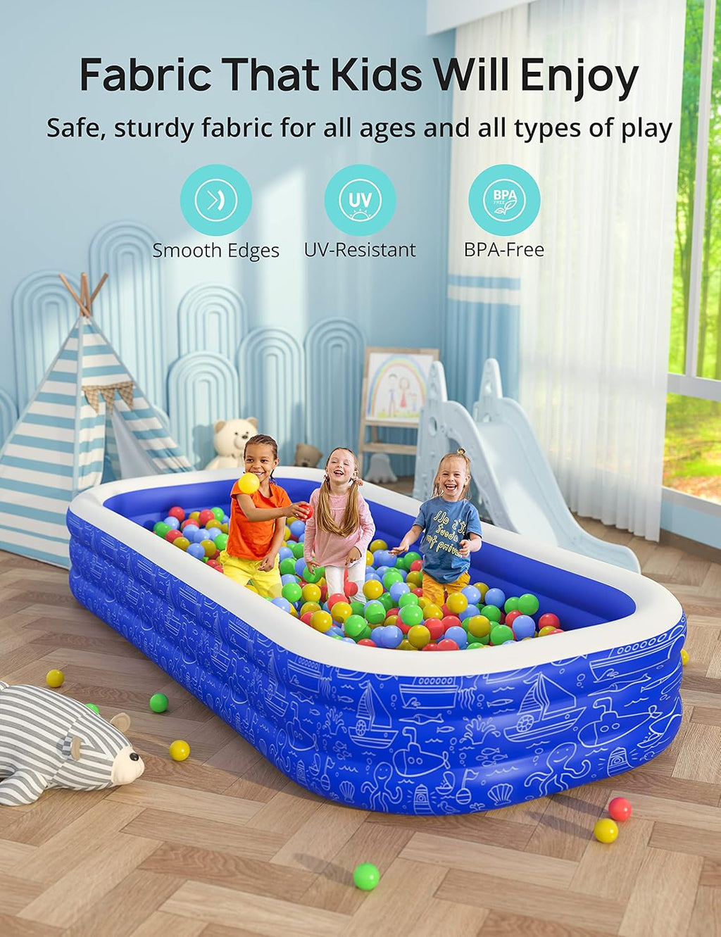 Blue Inflatable Pool with Canopy, 150” x 70” x 20” A71852
