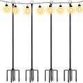 9.4FT Outdoor Metal String Light Pole with 5-Prong Fork Steel Stand U8004