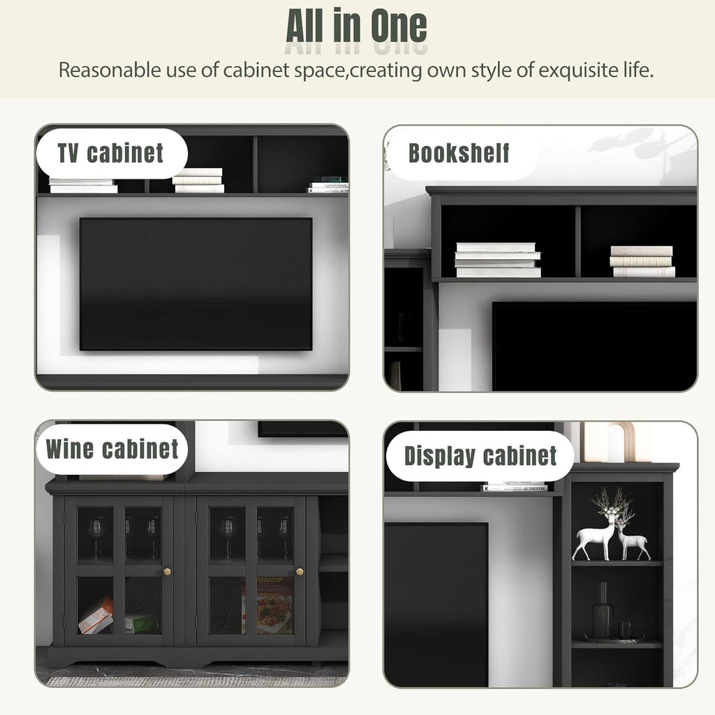 Black Entertainment Wall Unit with Glass Doors & Shelves V373317