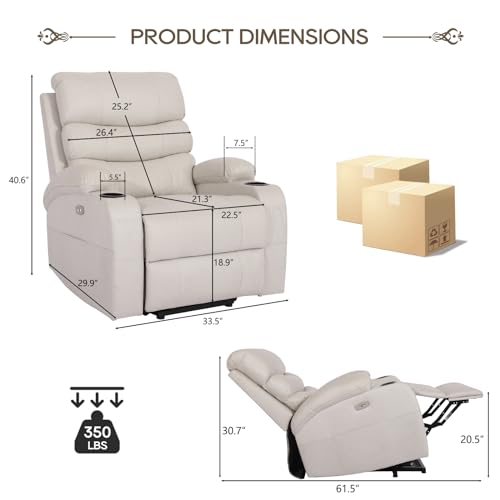 Cream Power Lift Recliner Chair with Massage and Heat B5332