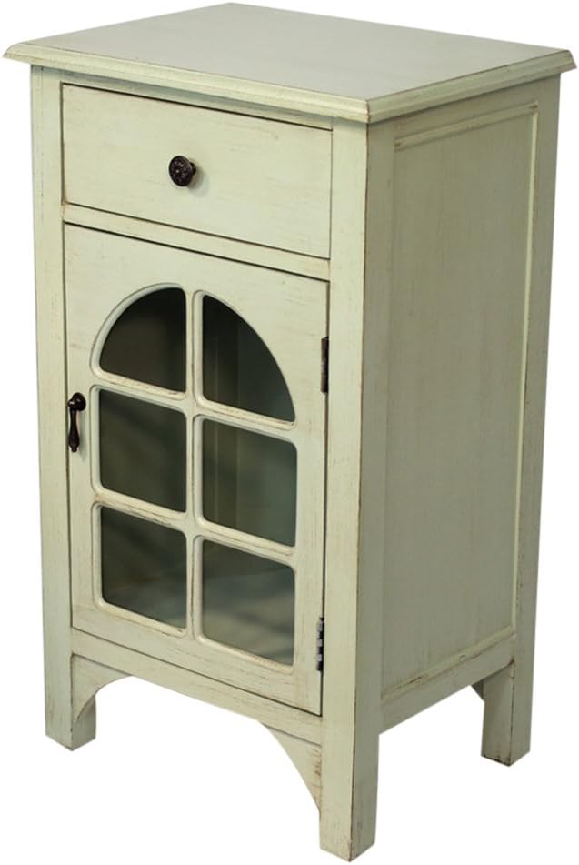Single Drawer Distressed Cabinet with Cathedral Glass Window Inserts I210025