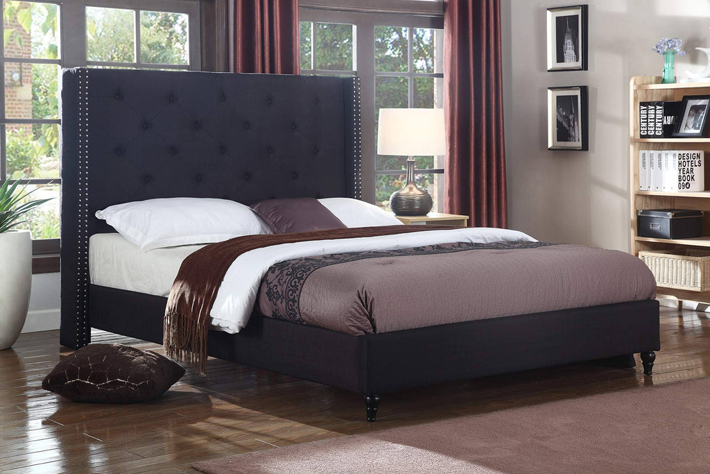 Black Linen Blend Queen Platform Bed C179