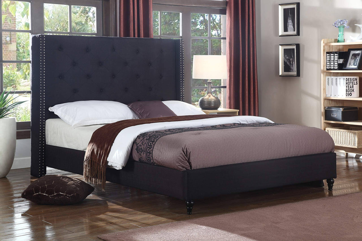 Black Linen Blend Queen Platform Bed C179
